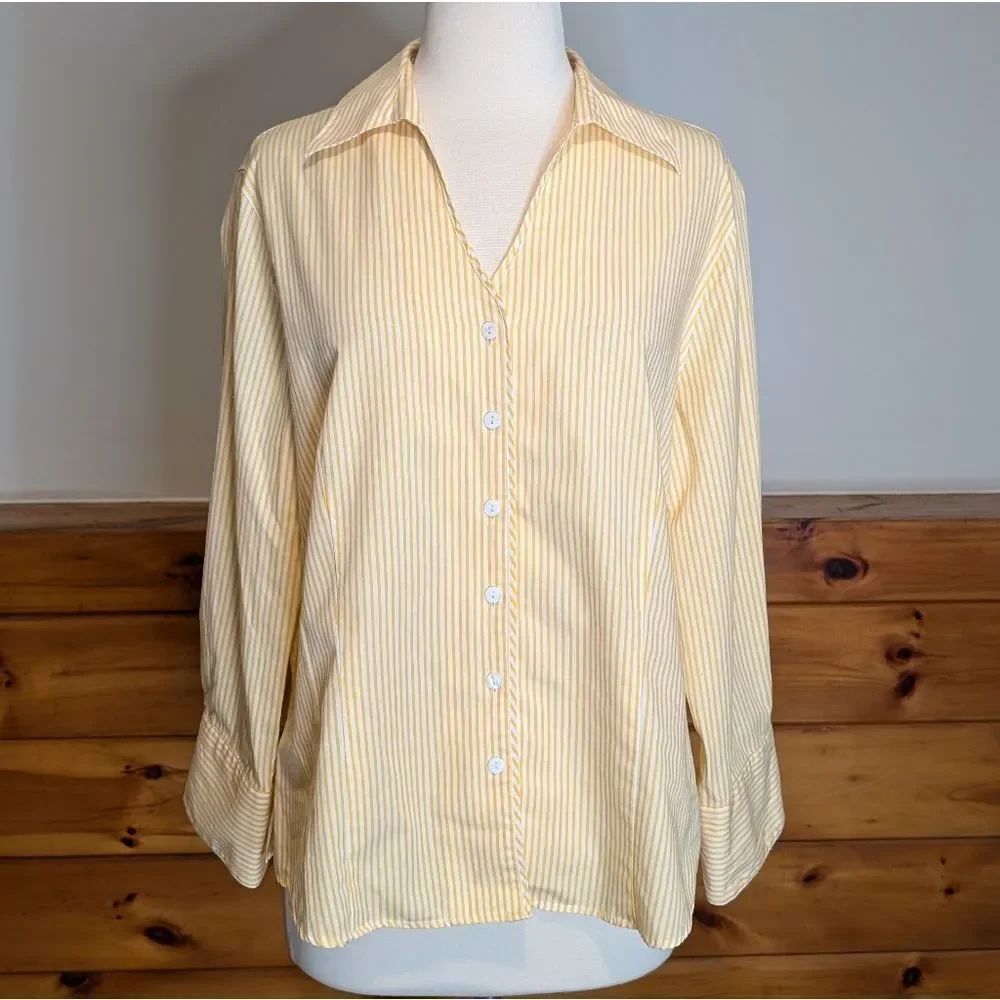 Foxcroft Light Yellow Striped Button Down Shirt